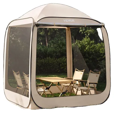 Imagen del producto de Tienda de campaña VEVOR, 182,88 x 182,88 x 219,4 cm, tienda pop-up con toldo extensible, tienda portátil para fiestas para 4-6 personas, incluye bolsa de transporte y paredes laterales, ideal para terrazas y actividades al aire libre, color beige