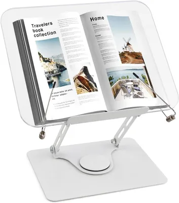 Obrázok produktu pre Stojan na knihu, otočný o 360 stupňov, nastaviteľný od 4,3 do 39 cm, skladací pre recepty
