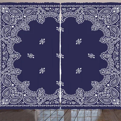 Produktbild von ARANDE Paisley Gardine, Ethnisches asiatisches Muster mit arabischen orientalischen Einflüssen artsy Bild, 280 x 260 cm, Dunkelblau Weiß