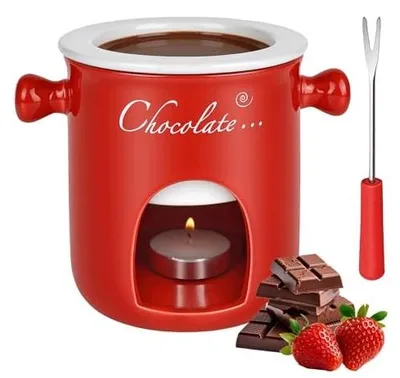 Zdjęcie produktu dla Garnek do fondue ceramiczny czerwony zestaw na prezent piknik 11CM