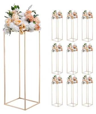 Imagen del producto de Soportes para flores de boda VEVOR, 280x280x800 mm, 10 unidades. Repisas para flores, soportes para flores con estante de metal, repisas rectangulares doradas para plantas, ideales para bodas, fiestas, cumpleaños y decoración de mesas