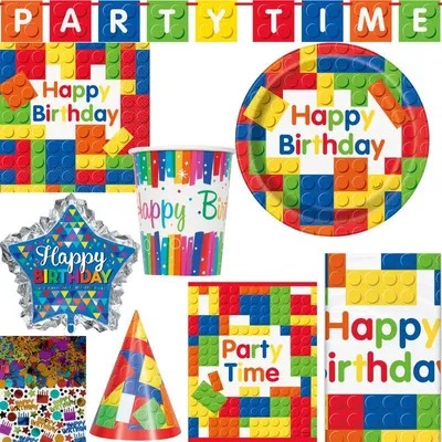 Produktbild von Partyset Bausteine Geburtstagsdeko bunt Kindergeburtstag
