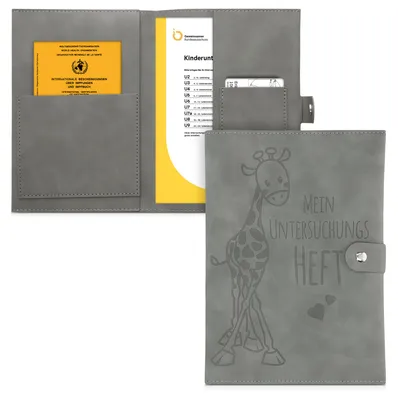 Produktbild von kwmobile Kunstleder Hülle für deutsches Untersuchungsheft - U-Heft Hülle und Impfpass Hülle - extra Fächer - Cover U-Heft Giraffe Grau