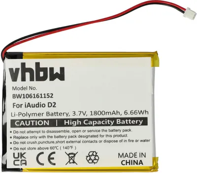 Produktbild von vhbw Akku kompatibel mit Cowon iAudio D2 4GB, D2 8GB, D2 2GB, D2 16GB MP3-Player Musik Player (1800 mAh, 3,7 V, Li-Polymer)