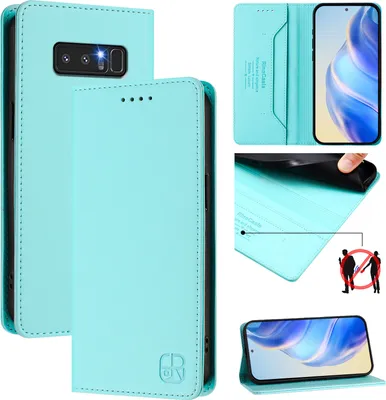 Produktbild von Lederhülle für Samsung Galaxy Note 8 Hülle Flip Brieftasche Kartenfächern Ständer Schutzhülle Türkis