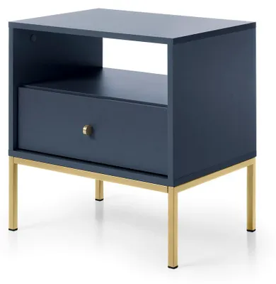 Produktbild von Nachttisch mit Schublade, Marineblau, goldfarbene Griffe, 54 x 39 x 57 cm