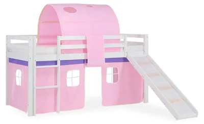 Obrázek produktu pro Hochbett Spielbett Kinderbett Rutsche Vorhang pink 90x200 Jugendbett Kiefer