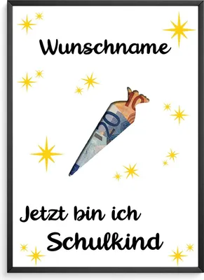 Produktbild von Einschulung Personalisiertes Geldgeschenk Schultüte Schulanfang Geschenk – DIN A4 + Rahmen schwarz