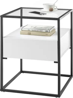 Produktbild von Couchtisch Evora mit Glasplatte | 43x43 | weiß