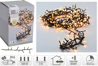 Immagine prodotto di Microcluster | Kerstverlichting | 800 LED - 16 m - Bianco extra caldo - Timer - Funzioni luminose