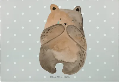Produktbild von Mr. & Mrs. Panda Servierplatte Bär Verlust - Grau Pastell - Geschenk, Schneidplatte, Schneidebrett, Hackbrett, Küchenbrett, Glas, Teddy