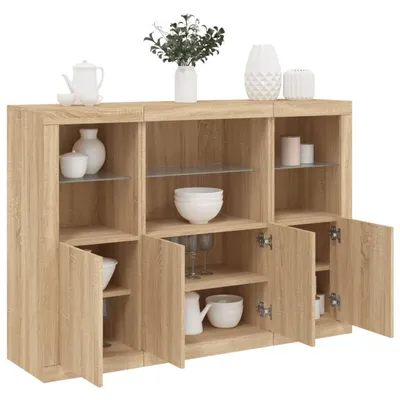Produktbild von vidaXL Sideboards mit LED-Leuchten 3 Stk. Sonoma-Eiche Holzwerkstoff