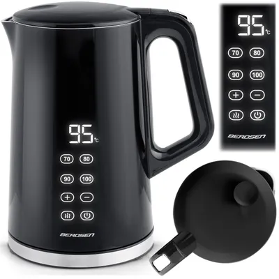 Productafbeelding van Waterkoker, 1,7 liter, met temperatuurinstelling, digitale led-temperatuurweergave, droogloopbeveiliging, 360°-basis, zwart