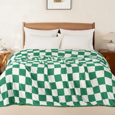 Obrázek produktu pro Pletená deka z mikrovlákna, 150 x 200 cm, zelená, kostkovaná
