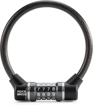Immagine prodotto di Lucchetto per bicicletta ROCKBROS con combinazione numerica, cavo in acciaio da 11,62 mm di spessore, lucchetto leggero e compatto con combinazione a 4 cifre per bici da corsa e monopattini