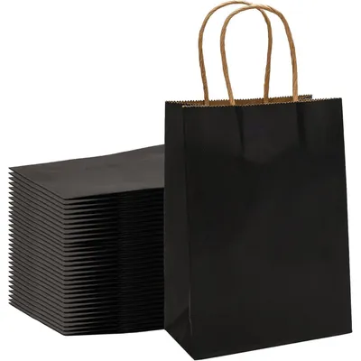 Immagine prodotto di 30 sacchetti di carta neri con maniglia, dimensioni 15x8x21 cm, in cartoncino, ideali per regali e feste