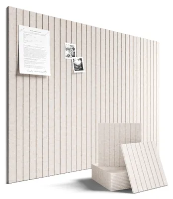 Obrázek produktu pro Plstěná tabule 120 x 90 cm 12 kusů, nástěnka a foto stěna z polyesterové plsti se 70 lepícími podložkami, vizeboard do kanceláře a školy, akustická, ovesná barva