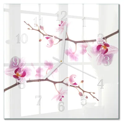 Immagine prodotto di Orologio da parete Tulup Glasuhr, orologio da cucina, vetro vero, 30x30 cm, design moderno e decorativo, silenzioso, lancette bianche, motivo: orchidea