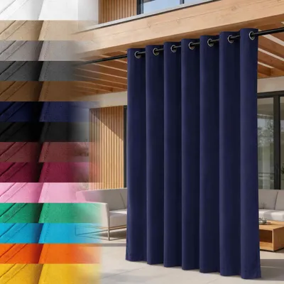 Image de Lantigo Rideau extérieur Bleu marine 155x200 cm anti-UV | Rideau extérieur pergola pavillon jardin balcon œillets embrasse