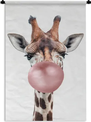 Produktbild von MuchoWow® Wandteppich Wandbehang Giraffe - Kaugummi - Rosa - Kinder - Junge - Mädchen 120x180 cm Tapisserie Dekoration Wandtuch - Schlafzimmer - Dekorationen für das Haus