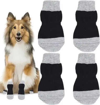 Weiche rutschfeste Socken für Hunde, 2 Paar, verbesserter Grip, Schutz für Haustiere, schwarz (L)