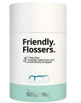 Zdjęcie produktu dla Natural Family, Friendly Flossers, nić dentystyczna z uchwytem, 45 szt.