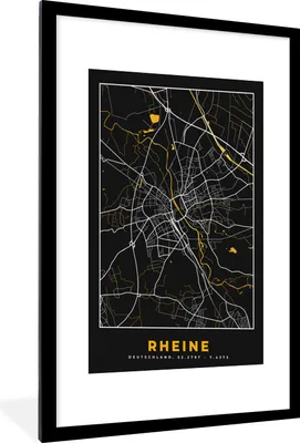 Produktbild von MuchoWow® Gerahmtes Poster Stadtplan - Karte - Rheine - Gold - Deutschland - Karte 60x90 cm - Poster mit Schwarzem Bilderrahmen Wandposter Rahmen Foto Bilder - Dekoration - Wandposter Wohnzimmer - Hochwertig