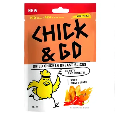 Produktbild von Chick & Go Getrocknete Hähnchenbrustscheiben mit Chili 30g
