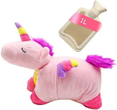 Produktbild von Unyqoos® Plüsch-Wärmflasche Einhorn mit Bezug – herausnehmbare Innenflasche, auslaufsicherer Schraubverschluss, für Kinder & Erwachsene
