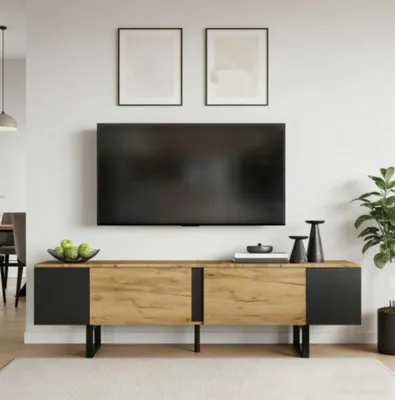 Produktbild von TV-Schrank, Lowboard TV Board, TV-Konsole mit 2 Schränke und Offene Lagerflächen auf beiden Seiten,TV-Ständer,für Fernseher bis zu 75 Zoll