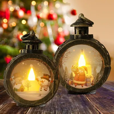 Weihnachts-Schneekugel-Laterne, 2 St., Retro, Kunststoff & Acryl