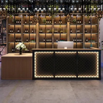 Produktbild von Bartheke, Empfangstresen, Kassentheke, Industrial-Bar mit Metallgitter-Design, Braun 180x60x100cm【BMBW180】