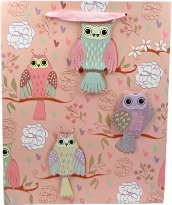 Produktbild von Geschenktüte Eulen Motiv 26x32cm - Bunte Papiertüte für Kindergeburtstag & Geschenke