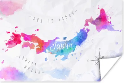 Produktbild von MuchoWow® Poster Weltkarte - Farben - Japan 60x40 cm - Schlafzimmerdekoration