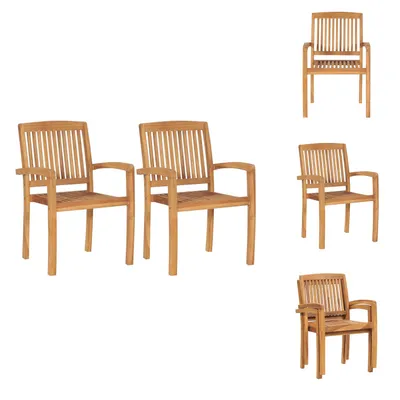 Image de vidaXL Chaises de jardin 2 pcs. empilables teck massif - Chaises de jardin