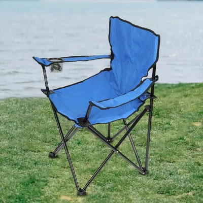 Image de Chaise de camping chaise pliante avec porte-boisson chaise de pêcheur bleue