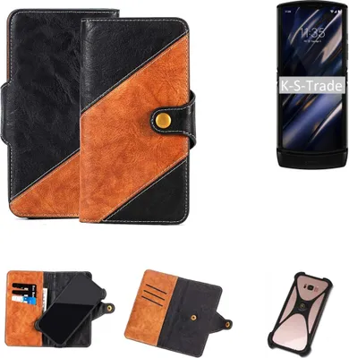 Produktbild von K-S-Trade Handyhülle Schutzhülle Bookstyle Case Wallet-Case kompatibel mit Motorola Razr (2019) Handy Cover Bumper Klapphülle schwarz hellbraun 1x