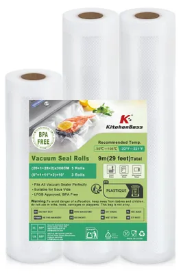Produktbild von KitchenBoss Vakuumierfolie 3 Rollen 20|28x300cm: Profi Vakuumbeutel Lebensmittel