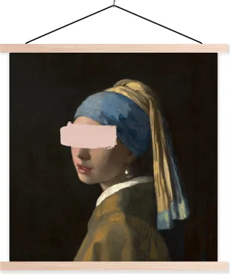 Produktbild von MuchoWow® Textilposter Mädchen mit Perlenohrring - Vermeer - Kunst 40x40 cm mit holzfarbenen Rahmen - Posterleiste
