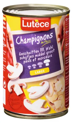 Obrázek produktu pro Žampiony Lutèce 3. volba krájené ATG 230g kvalitní 425 ml