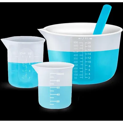 Immagine prodotto di Set di misurini in silicone, 4 pezzi, con frusta per resina epossidica, capacità: 600 ml, 250 ml, 100 ml