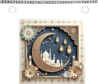 Produktbild von Eid Mubarak-Türschild, Mondstern, 2D-Acryl-Anhänger, islamische Ramadan-Nachbildungation, Türschild zum Aufhängen für Ramadan Mubarak-Eid-Nachbildungationen
