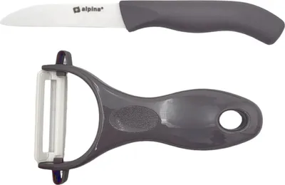 Produktbild von Alpina Keramik Sparschäler & Messer 2er-Set Küchenmesser Obstschäler Gemüseschäler Küchenhelfer Schneidset , Farbe:grau