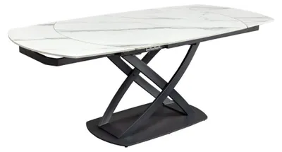 Produktbild von ATONIA Tisch – Ausziehbar oval 130 bis 190 cm – Tischplatte aus Keramik in weißer Marmoroptik – Metallbeine – Moderner Stil