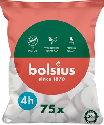 Produktbild von Bolsius D-light Teelichter - 75 Stück - im Beutel - Länge Brenndauer 4 Stunden - Dekorative Haushaltkerzen - Weiß - Enthält Natürliches Pflanzenwachs - Ohne Palmöl