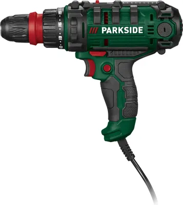 A studio shot of a corded drill.