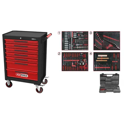 Produktbild von KS-Tools Werkstatt-Wagen ECOline, Werkzeugwagen, Montagewagen mit Ø125mm Rädern - 515-teilig