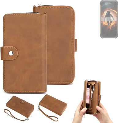 Produktbild von K-S-Trade Handyhülle Schutzhülle kompatibel mit Cubot KingKong ES & Portemonnee Tasche Handytasche Case Etui Geldbörse Wallet braun (1x)