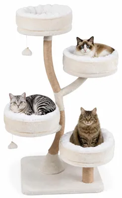 Immagine prodotto di Albero per gatti KOMFOTTEU, 132 cm di altezza, con 4 piattaforme, colore bianco