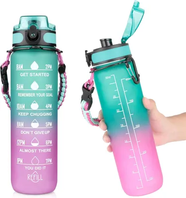 Produktbild von Wasserflasche 1 Liter, BPA-frei, auslaufsicher, Zeitmarkierung für Hydration